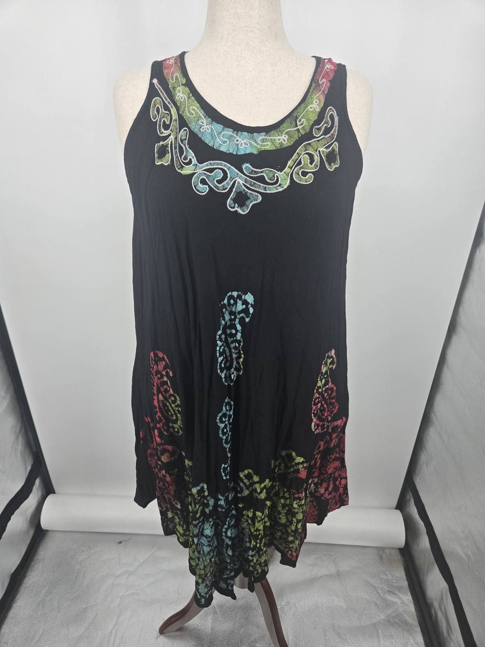 Jovie Black Sleeveless Dress Multicolor Embroidered Trim One Size NWT 7292